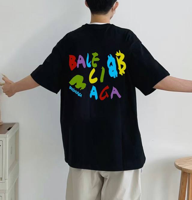 Balenciaga painted graffiti round neck short sleeve half sleeve T-shirt The fabr
