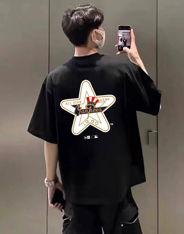 Mlb Yankees-Ny five-pointed star round neck short-sleeved half-sleeved T-shirt T