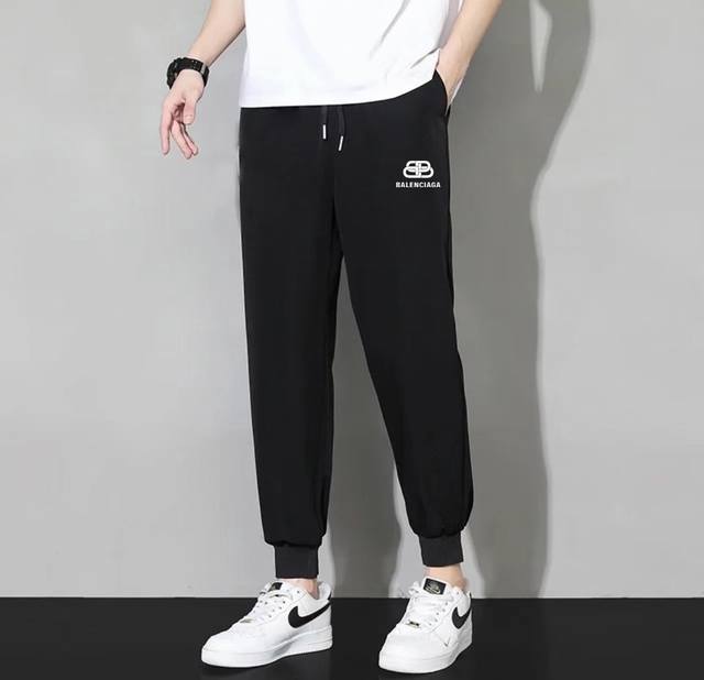 Balenciaga classic lock sports ribbed sports sweatpants, cropped pants, casual p