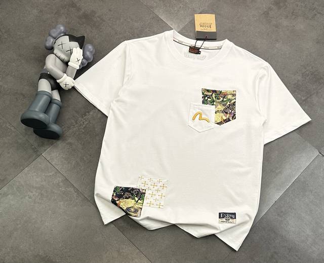 Evisu Fushen Bird in the Clouds Brocade Splicing Craft Couple Short-sleeved T-sh