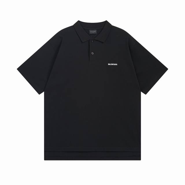 Balenciaga 2025 Ss new front and back letter logo embroidered Polo shirt short s