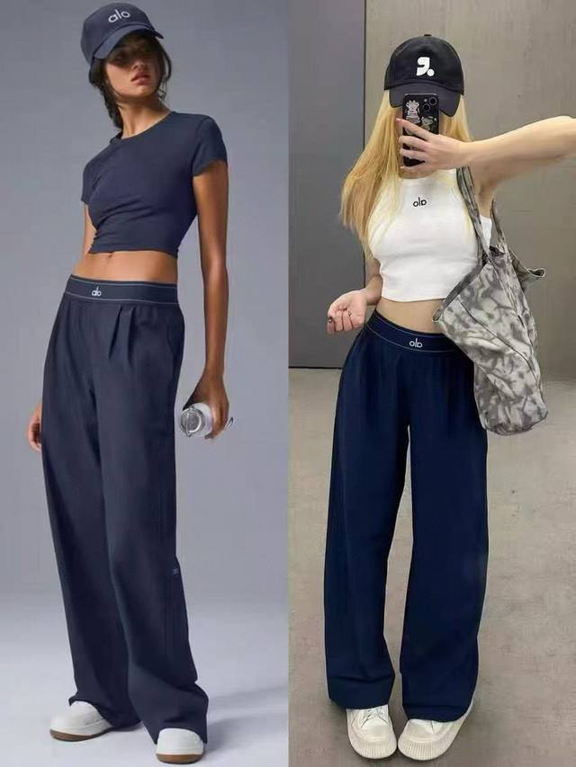 Details Alo Women's New Wide-leg Pants High-waist Elastic Waistband Wide-leg Pan