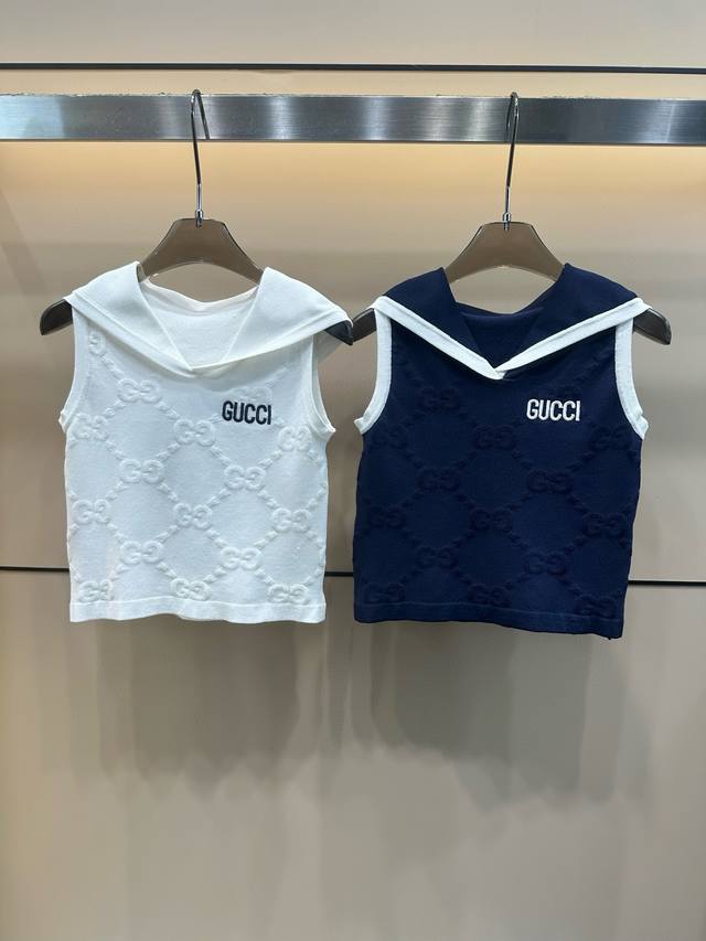 Gucci front and back letter embroidery dark double G jacquard navy style knitted