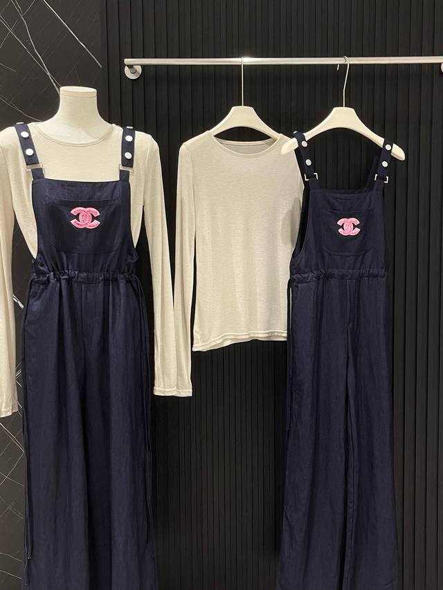 Chanel Chanel Pocket Double C Embroidery Wide Leg Overalls Mask Long Sleeve T Tw