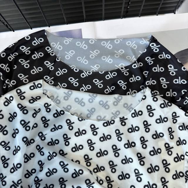 Alo full print letter print elastic slim sun protection bottoming shirt Style nu