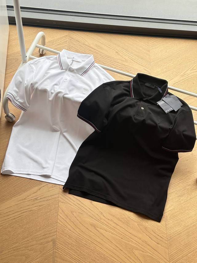 for Prada 25Ss embroidered logo solid color striped jacquard ribbed short-sleeve