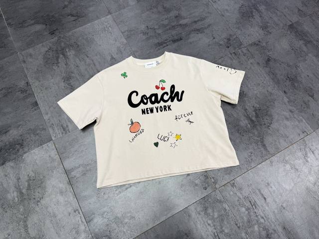 New Coach illustration style women's short-sleeved T-shirt, super beautiful, ful