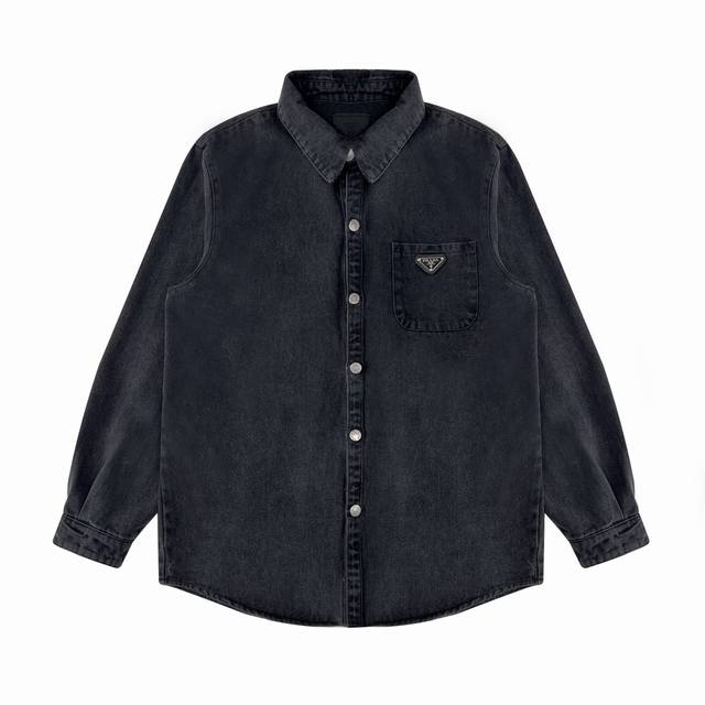 Prada denim jacket with pocket triangle logo Classic black style that you will n