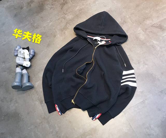Trendy~ Original label Tb waffle arm color-woven hooded jacket, each piece has a