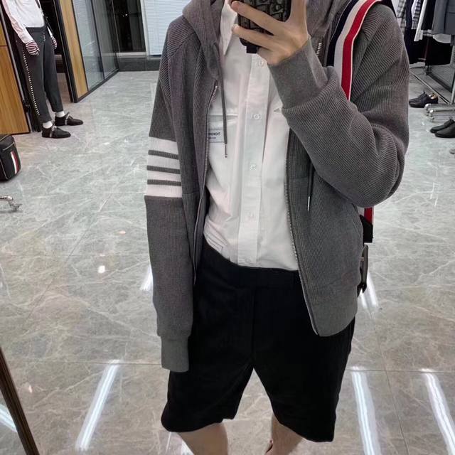Trendy~ Original label Tb waffle arm color-woven hooded jacket, each piece has a