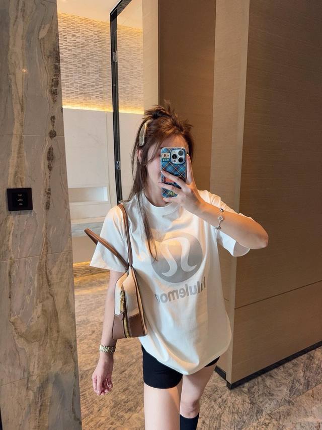 New arrival! Lululemon thick silver printed couple short-sleeved T-shirt! Loose
