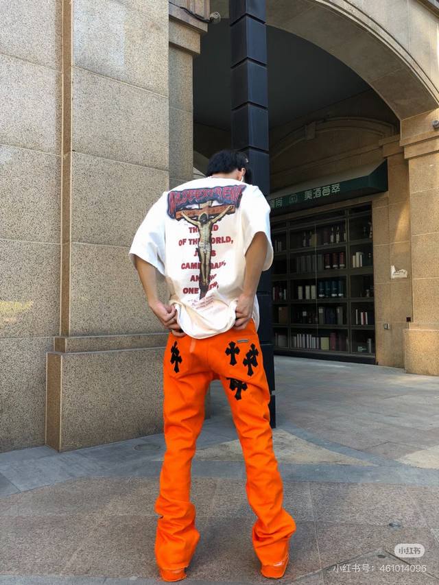 Chrome Hearts Orange Limited Edition Leather Jeans Size# 28 30 32 34 Size Refere