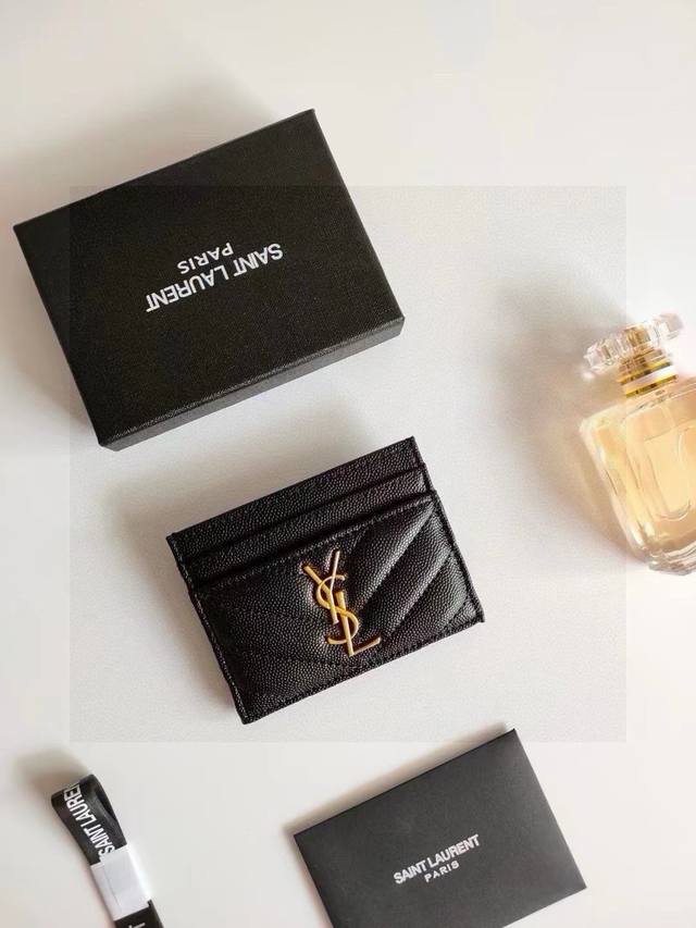 Ysl Saint Laurent Caviar Card Holder Available in gold and silver Four card slot