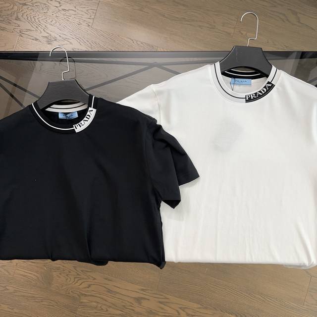 Prada 2025 new summer neckline letter embroidered logo short-sleeved T-shirt A s