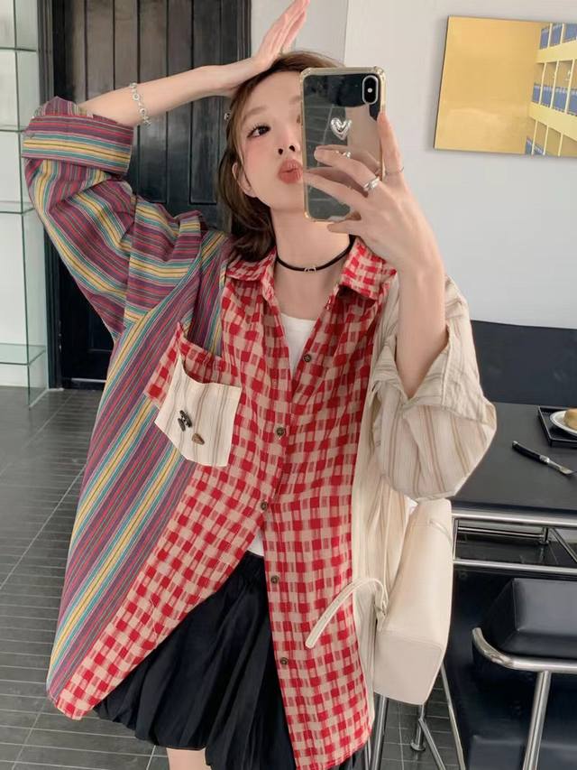 New arrival Maison Margiela's new contrasting plaid linen sunscreen shirt This l