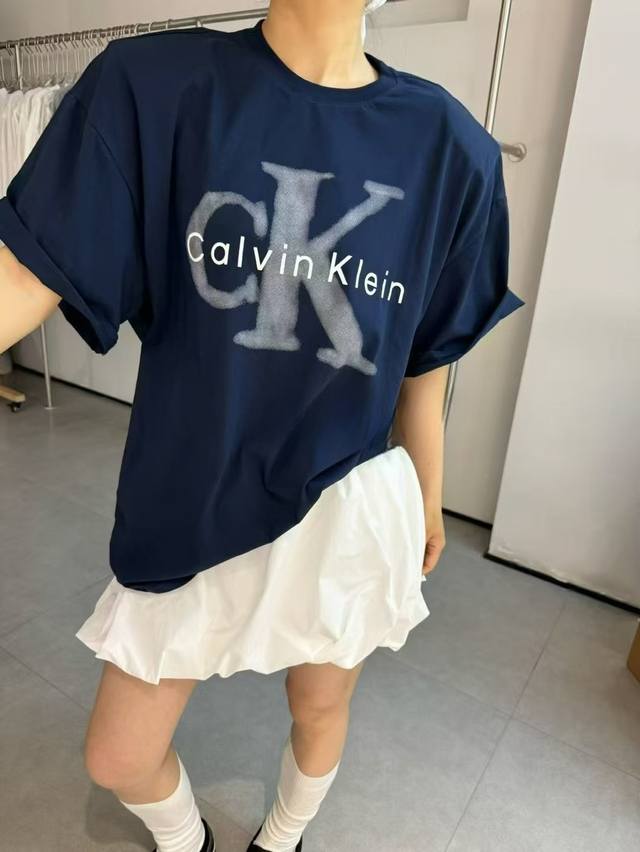 New arrival Kevin Klein Ck rendering pattern navy blue short-sleeved T-shirt Hig