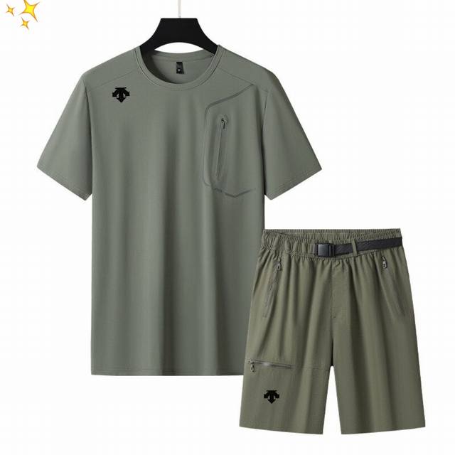 New arrival Descente sports casual loose versatile ice silk short sleeve + short