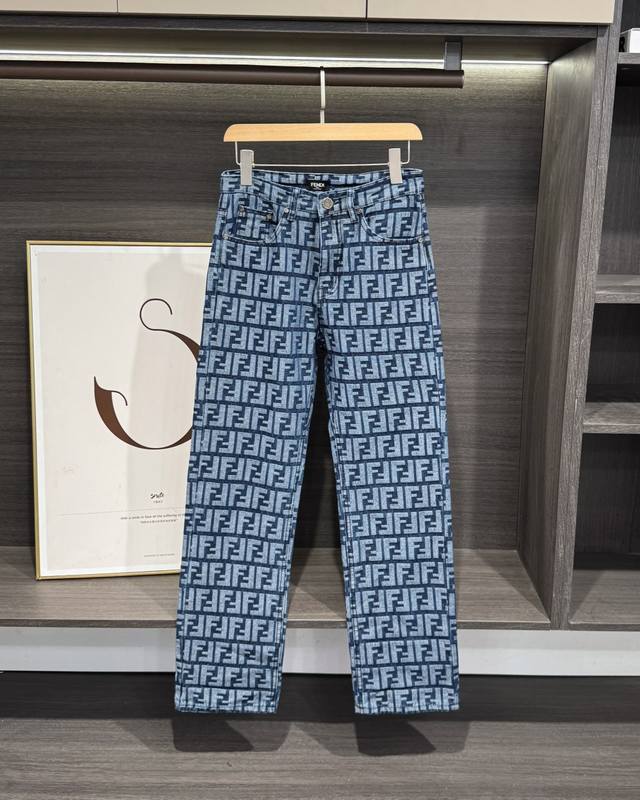 Fendi 24Ss Zhang Ruoyun's same style double F full-print jacquard jeans The late