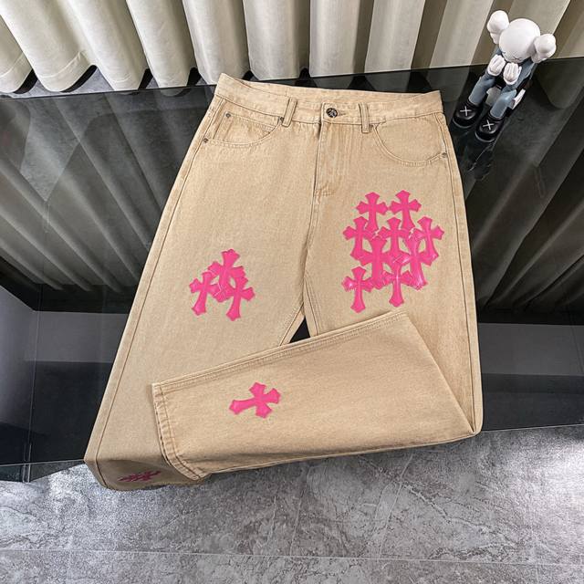 Ch Chromehearts Miami Limited fluorescent pink and brown khaki jeans Counter pri