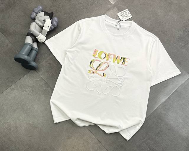 Loewe trendy brand embroidered print splicing craft couple short-sleeved T-shirt