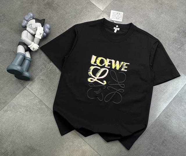 Fashion brand Loewe embroidered print splicing craft couple short-sleeved T-shir
