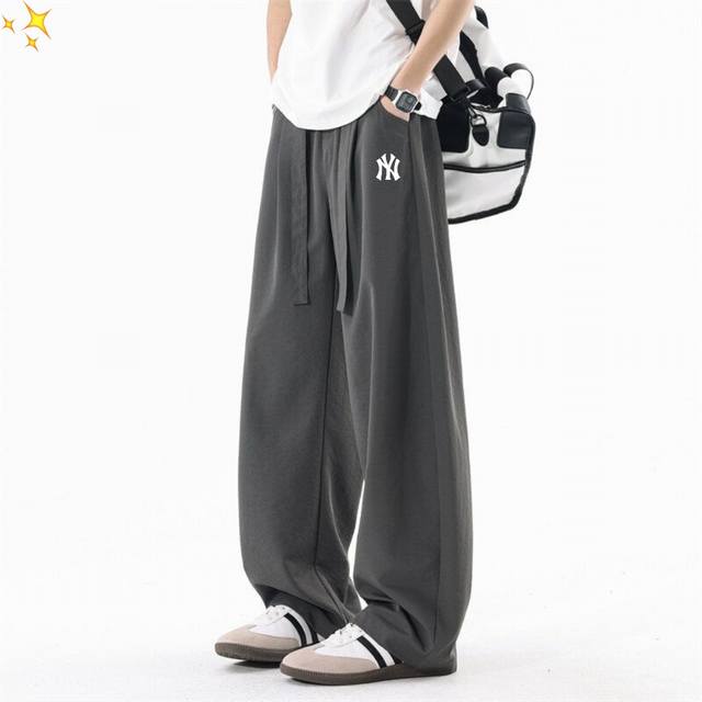 for Mlb Ny Yankees Summer Thin Cool 2025 New Ice Silk Wide-leg Trousers Belt Sty