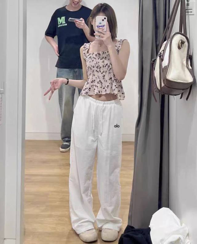 Alo white bay knife pants women's summer thin straight loose small size casual q