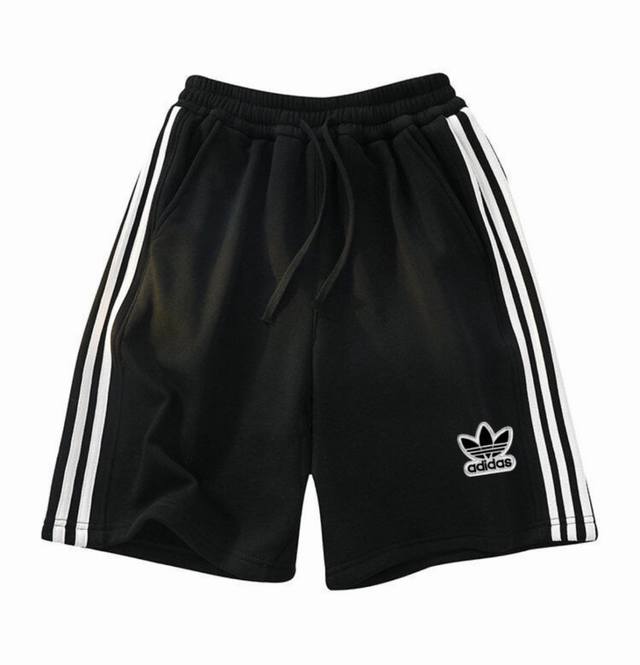 Adidas three-bar contrast embroidered couple summer sports shorts with hemming!