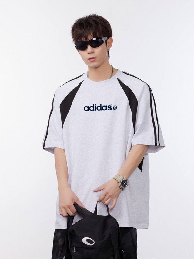 New Adidas Universal Letters Raglan Contrast Color Stitching Ins Neckline Ribbed