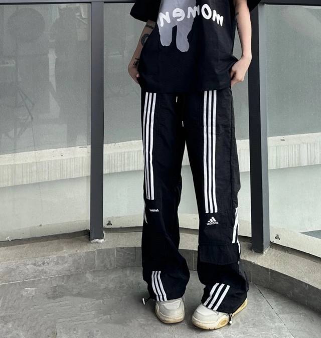 Adidas three-bar ice silk sports overalls, versatile casual sports pants for cou
