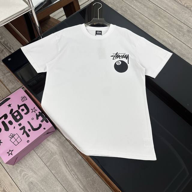 Stussy 25Ss classic black and white No. 8 printed short-sleeved T-shirt for men