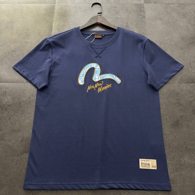 Evisu Fushen 2025 new seagull embroidered round neck casual short-sleeved T-shir