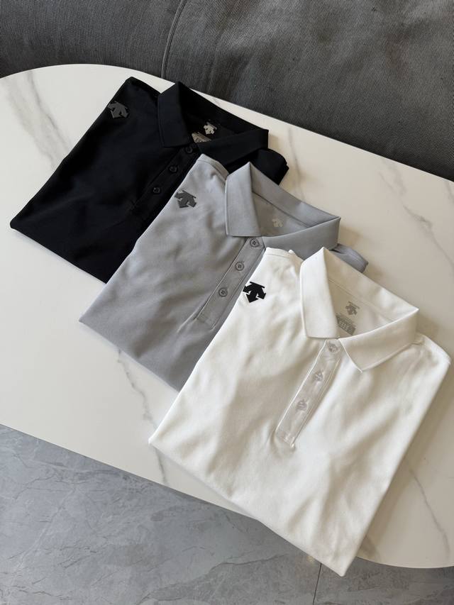 Descente three-color minimalist high-elastic ice oxygen cotton blended Polo shir