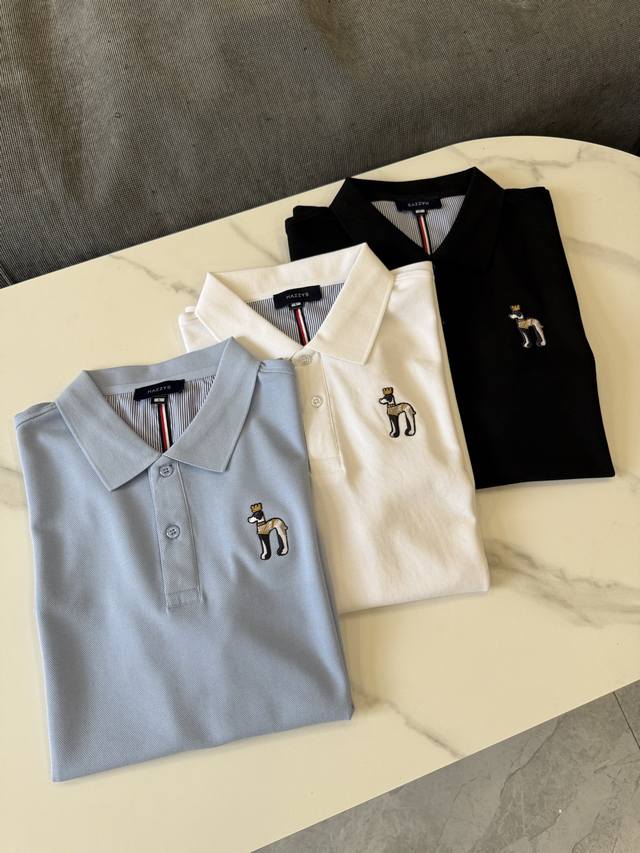 Hazzys Simple Patched Gentleman Dog Logo Tricolor Polo Shirt Short Sleeves The f