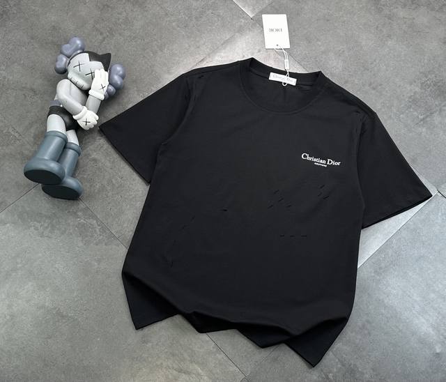 Fashion brand Dior Dior ripped craft couple short-sleeved T-shirt! : 240G double