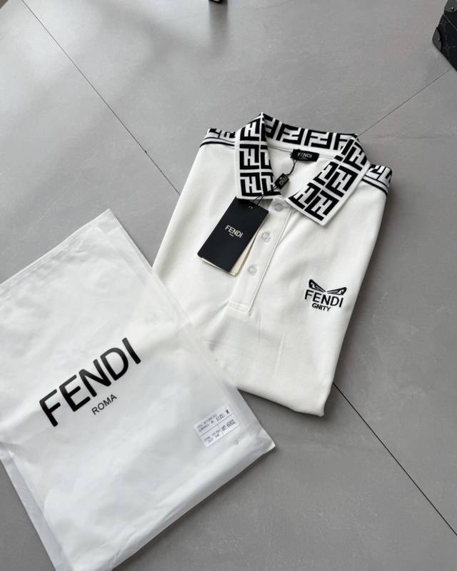 Fendi 2025Ss small eyes letters embroidered Polo shirt short sleeves High versio