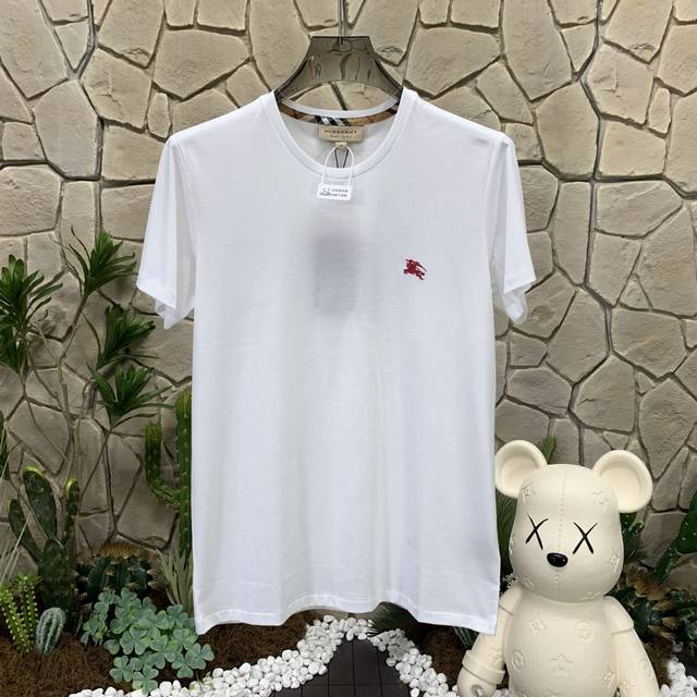 Burberry solid color equestrian knight embroidered round neck short-sleeved T-sh