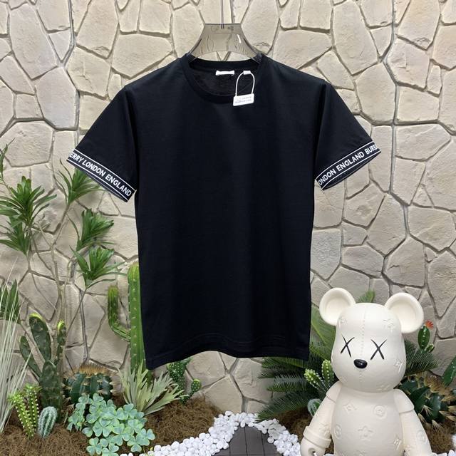 Burberry cuff logo label braided embroidered short-sleeved T-shirt black beats a