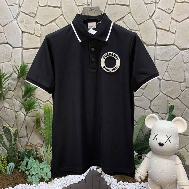 Burberry Burberry Polo Pattern Straight Short Sleeve Polo Shirt Men's Black Burb