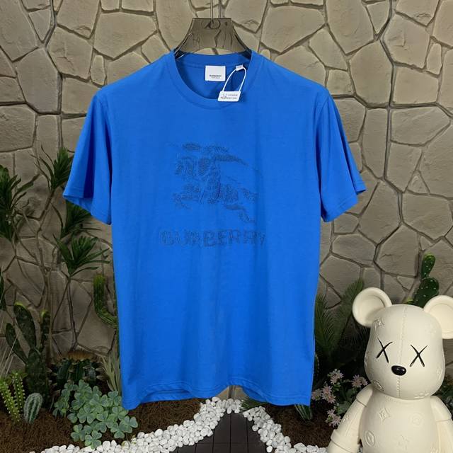 Burberry solid color round neck letter embroidered short-sleeved T-shirt for men