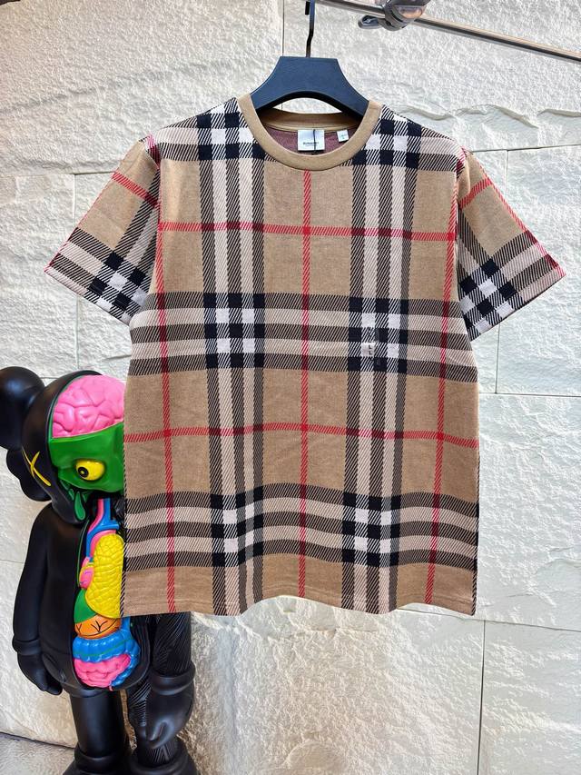 Top version Burberry Ss plaid full print knitted short-sleeved T-shirt for men a