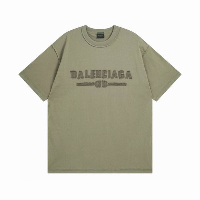 Balenciaga 2025 new letter logo chest patch embroidery washed round neck short-s