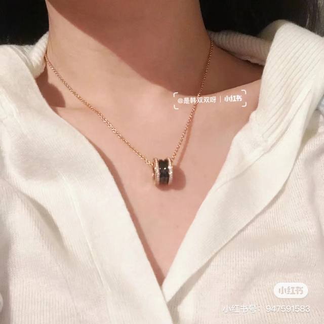 Bv* Bulgari necklace series black and white ceramic rose gold necklace with diam