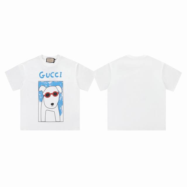 Gucci 25Ss illustration series red sunglasses puppy print couple round neck shor