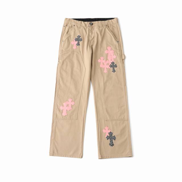Chrome Hearts 2025 new Khaki lumberjack pink checkerboard cross-leather couple l