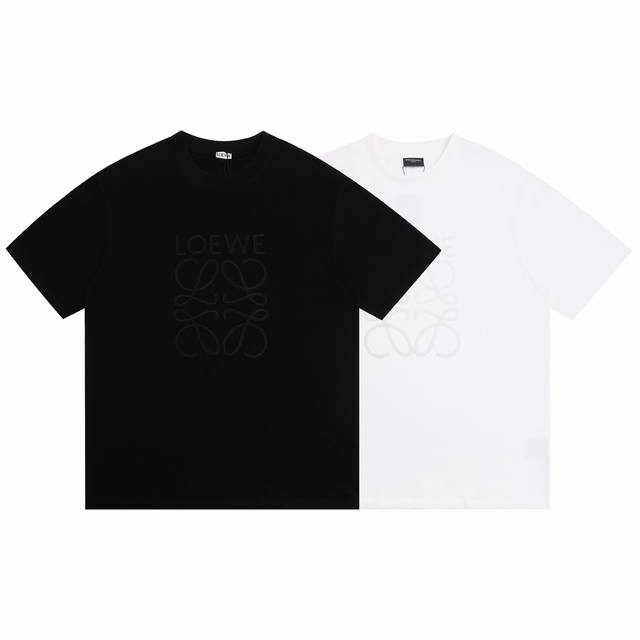Loewe 2025Ss new alphabet herringbone embroidery couple casual short-sleeved T-s
