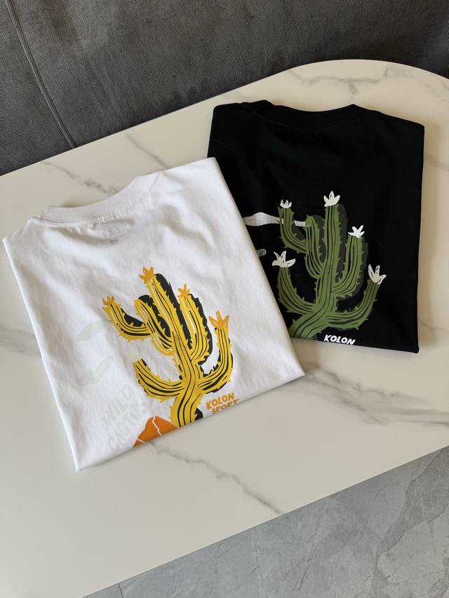 Kolon Sport Cactus Pattern Print Loose Outdoor Leisure Short Sleeve T-shirt Unis