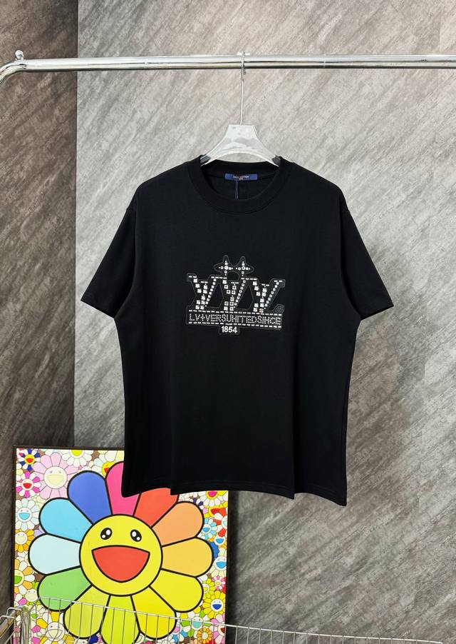 Lv patch diamond embroidery icon round neck short sleeves Louisvuitton official