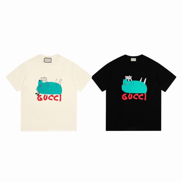 Gucci latest cartoon mole lying logo printed couple round neck short sleeve T-sh