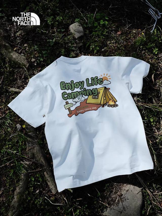 260G Heavyweight Cotton The North Face Tnf Enjoy Life Camping Short-sleeved T-sh